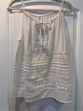 sundays Cream Lace-Trim Tassel Cami